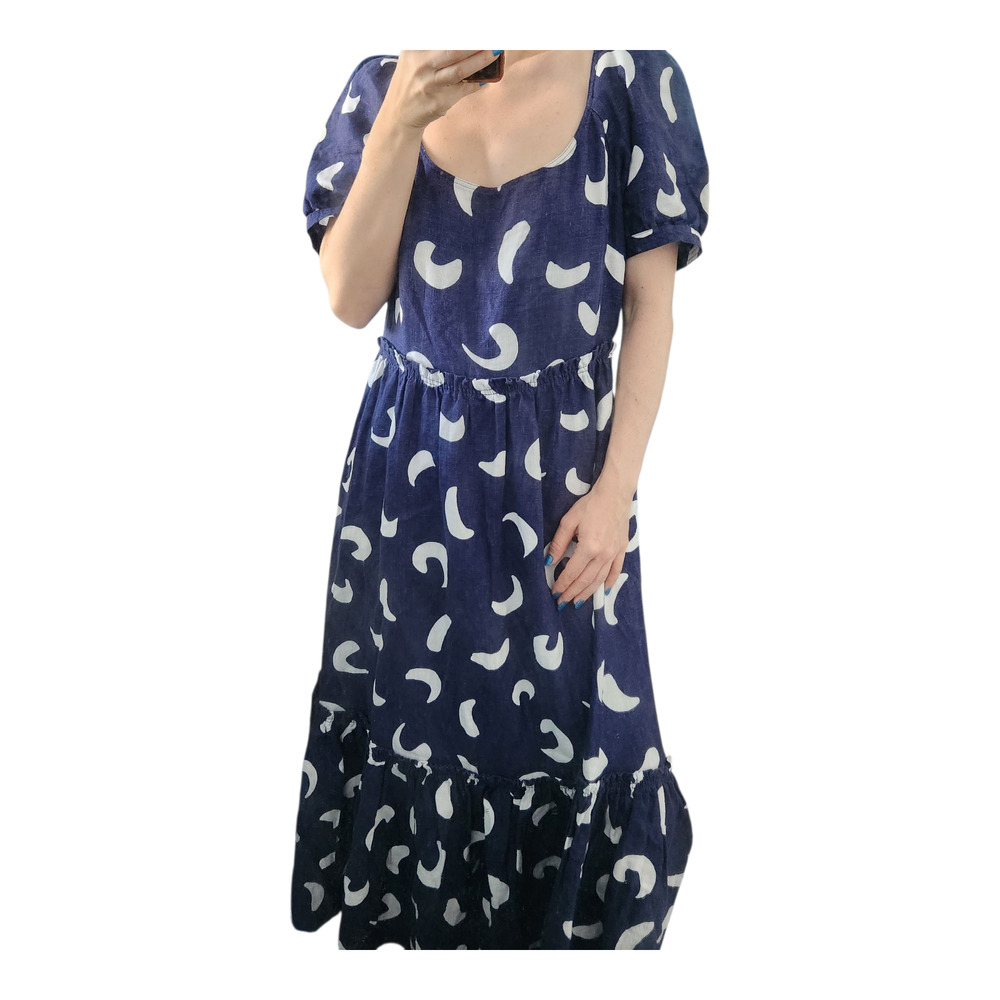 Polo Ralph Lauren Brushstroke Motif Tiered Linen Midi Dress 0‎ Coastal Cottage